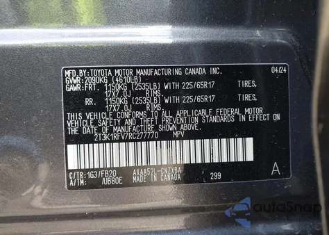 2024 Toyota Rav4 Le z USA, uszkodzony, nr VIN 2T3K1RFV7RC277770